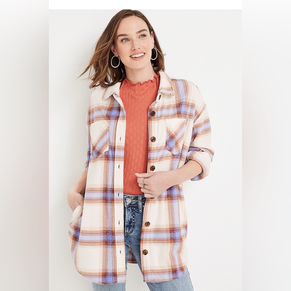 Maurices Woman’s Plaid Shacket - Red and Blue